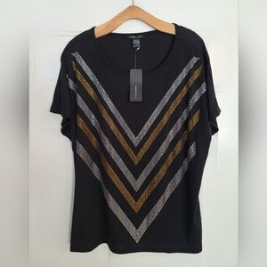 NWT Robert Louis black gold and silver chevron T size M